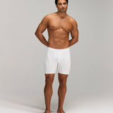 Front image for a Model wearing  CottoSilk Long Cotton Boxer Brief in White with smooth finish.
