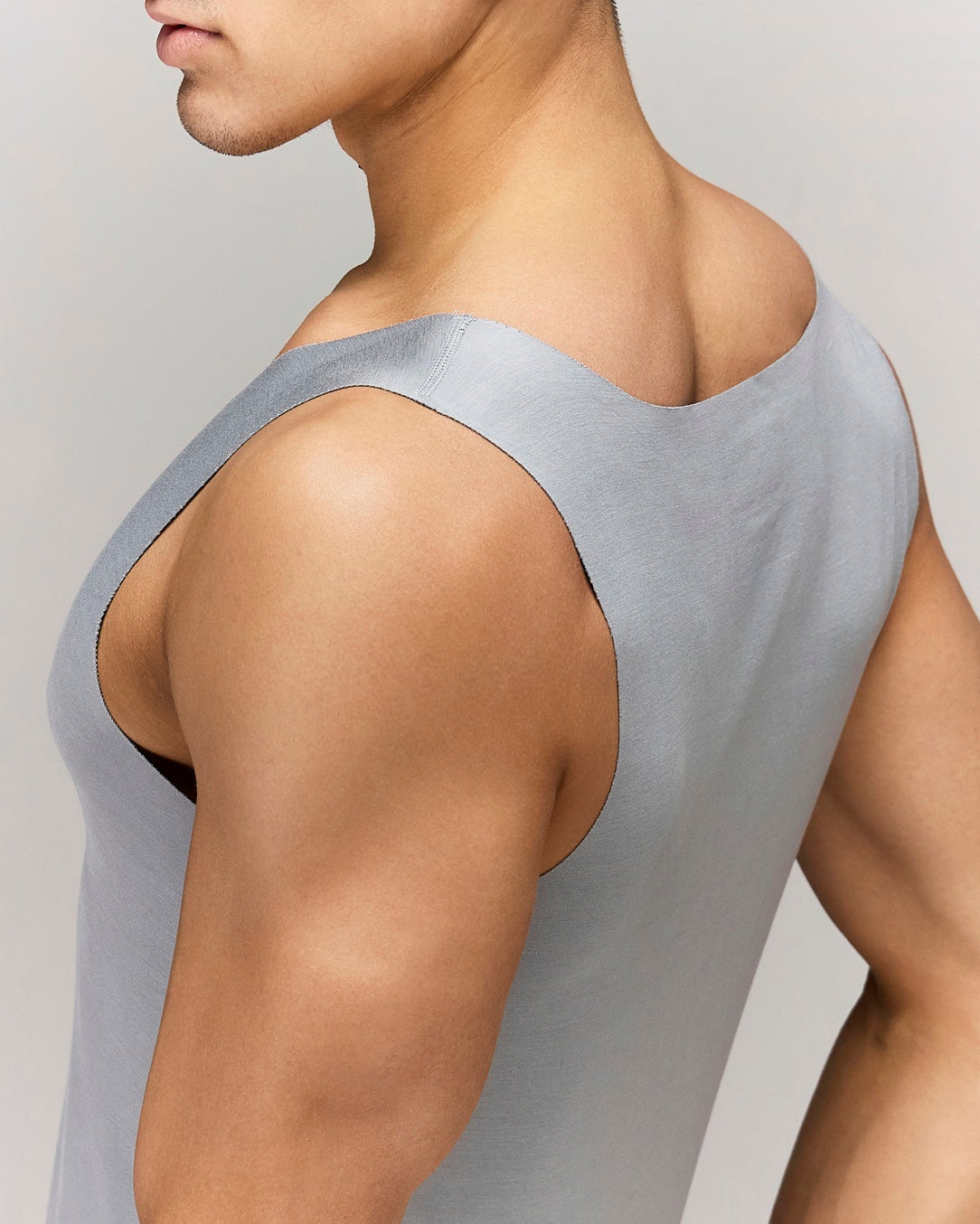 Detailed back photo for a Model wearing Luxury Soft Modal Undershirt with V-neck in baby blue