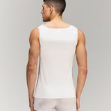 Back photo for a Model wearing Luxury Soft Modal Undershirt with V-neck in white.