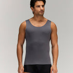 Front photo for a Model wearing Luxury Soft Modal Undershirt with V-neck in dark grey.