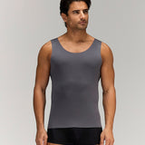 Front photo for a Model wearing Luxury Soft Modal Undershirt with V-neck in dark grey.