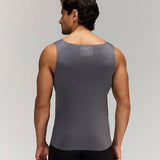 Back photo for a Model wearing Luxury Soft Modal Undershirt with V-neck in dark grey.