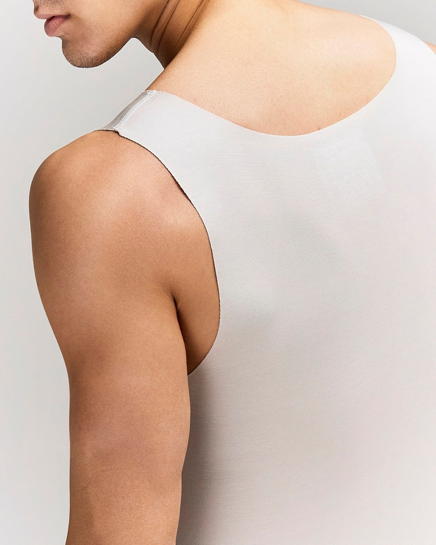 Detailed Back photo for a Model wearing Luxury Soft Modal Undershirt with V-neck in Grey.