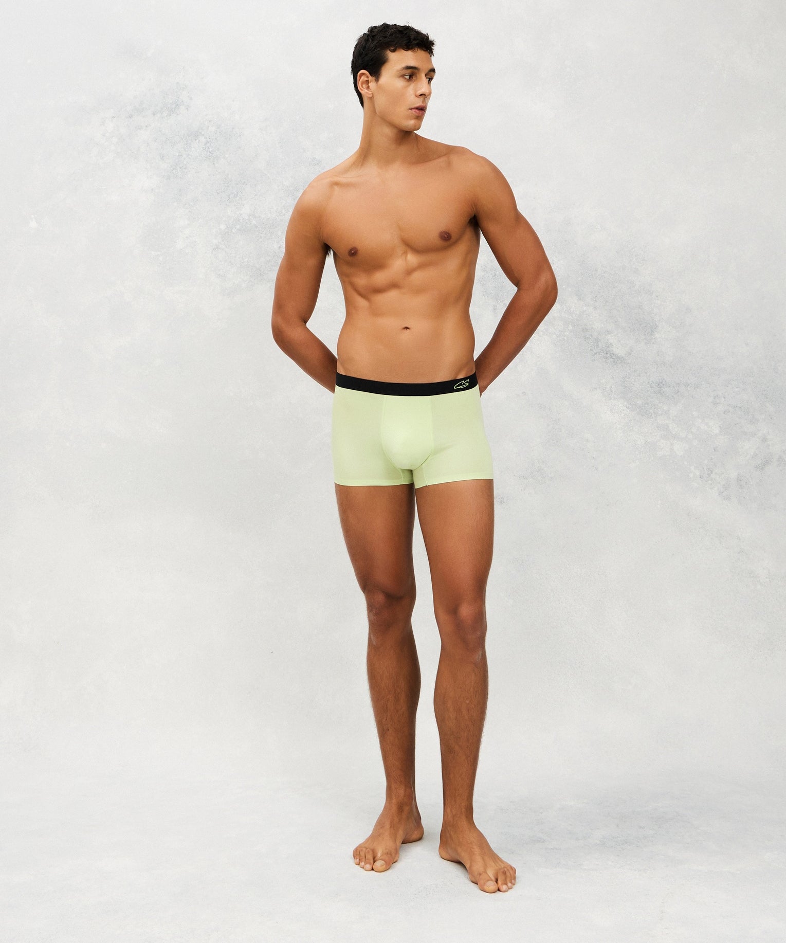 Front photo for a Model wearing Luxury Soft Modal Trunk in green.