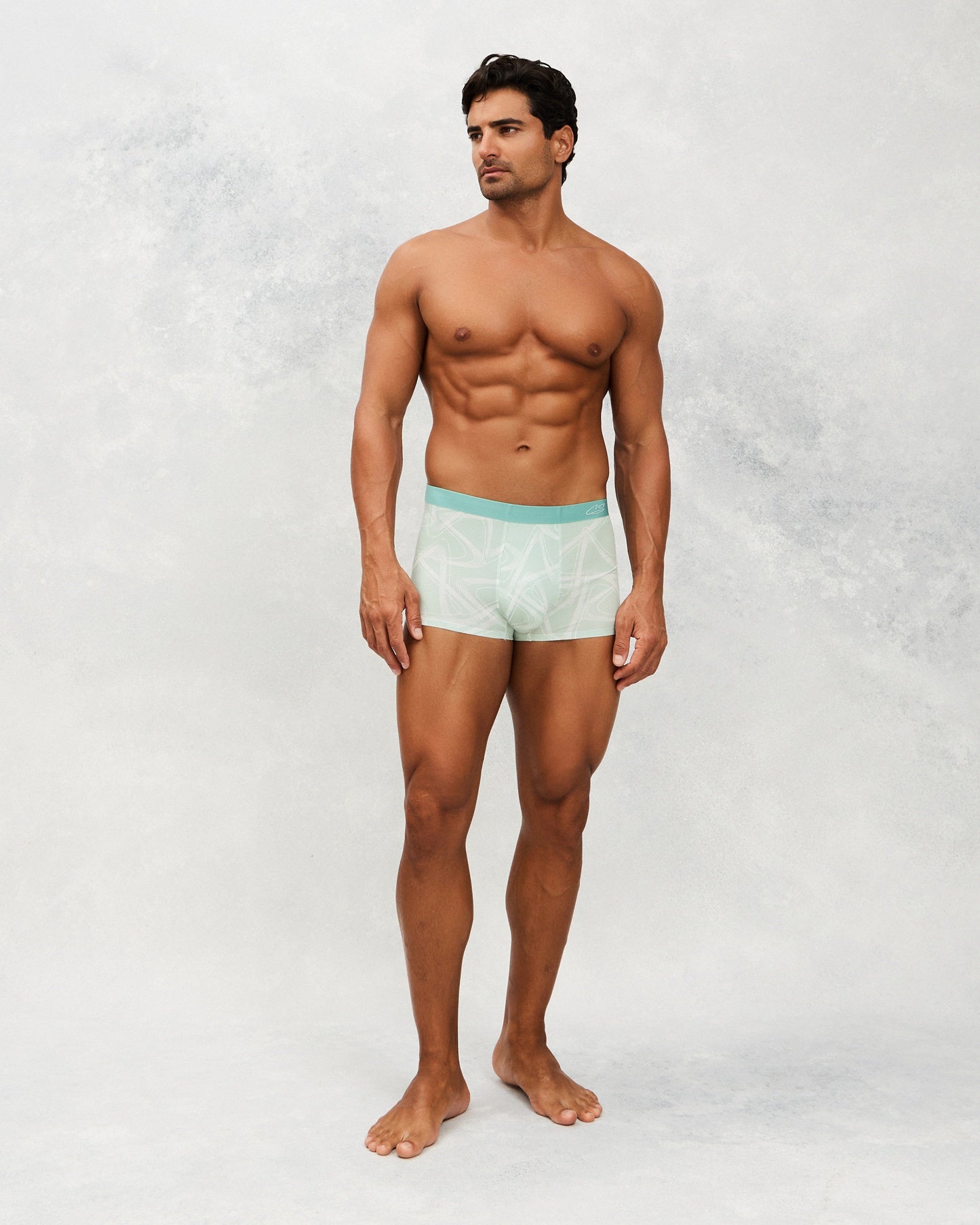 Front photo for a Model wearing CS Streak Modal Trunk in green.