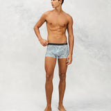 Front photo for a Model wearing CS Streak Modal Trunk in blue.
