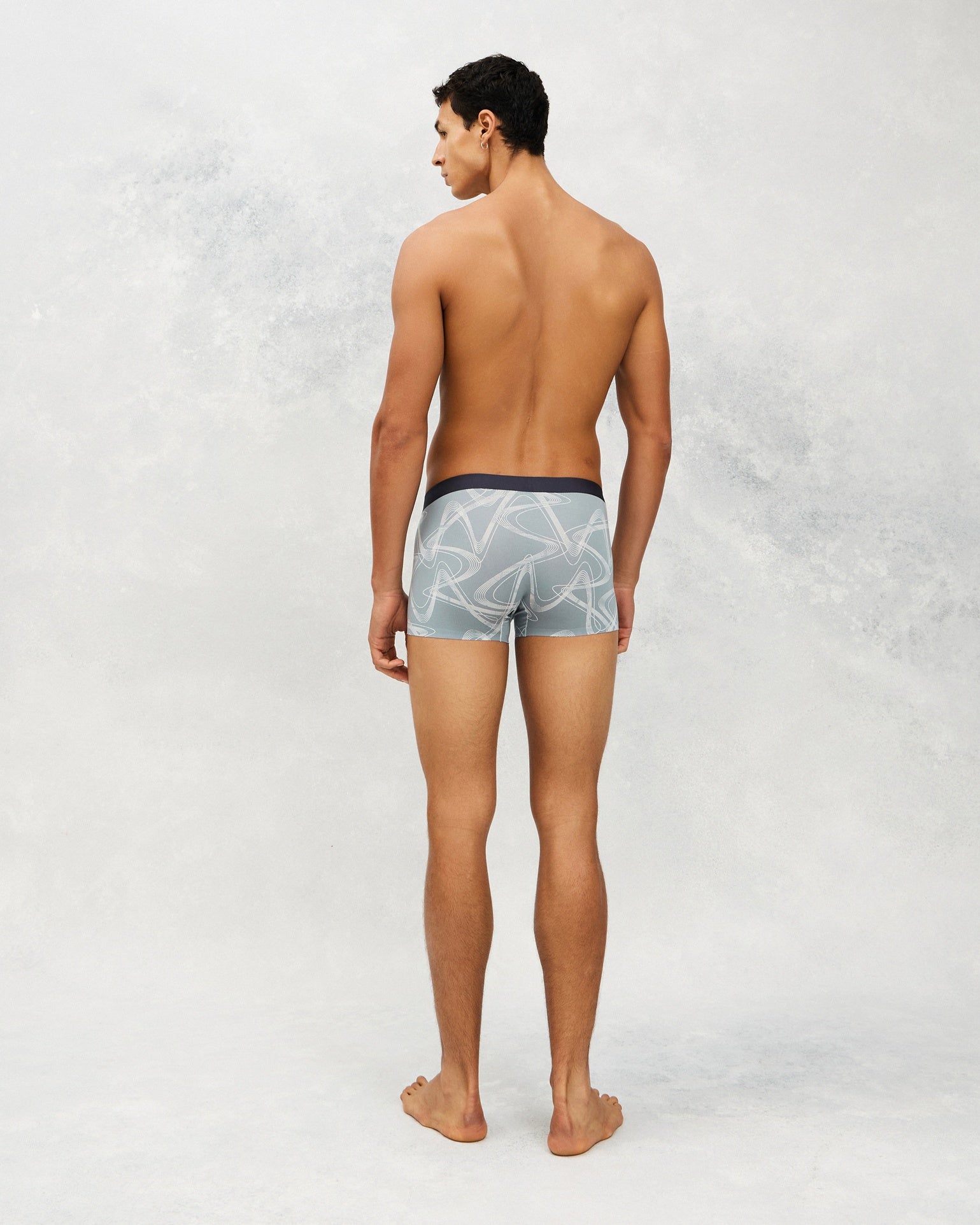Back photo for a Model wearing CS Streak Modal Trunk in blue.