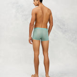 Back photo for a Model wearing Ultra Light Ice Tech Trunk in green.