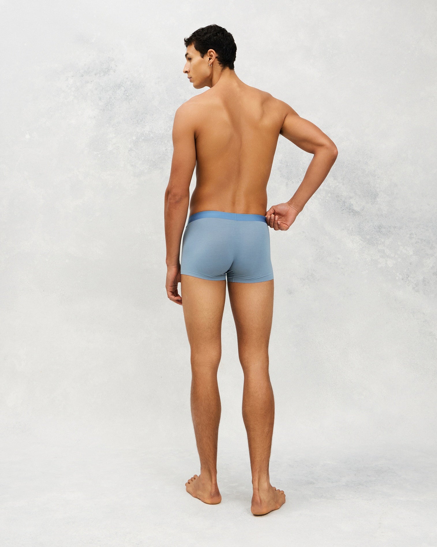 Back photo for a Model wearing Ultra Soft Modal Trunk in blue.