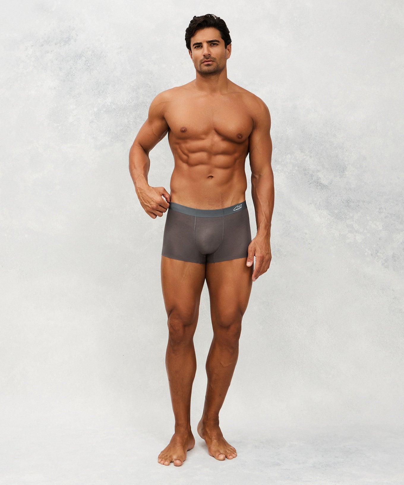 Front photo for a Model wearing Ultra Soft Modal Trunk in Dark Grey.