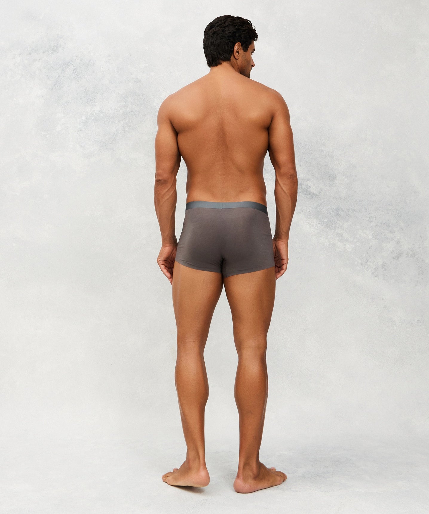 Back photo for a Model wearing Ultra Soft Modal Trunk in Dark Grey.