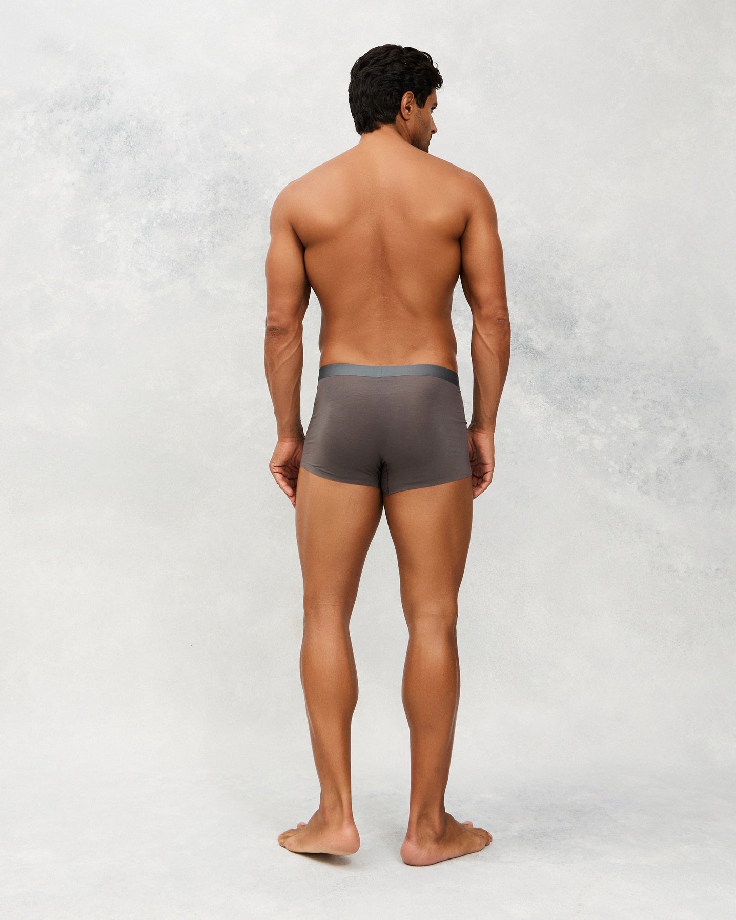 Back photo for a Model wearing Ultra Soft Modal Trunk in Dark Grey.