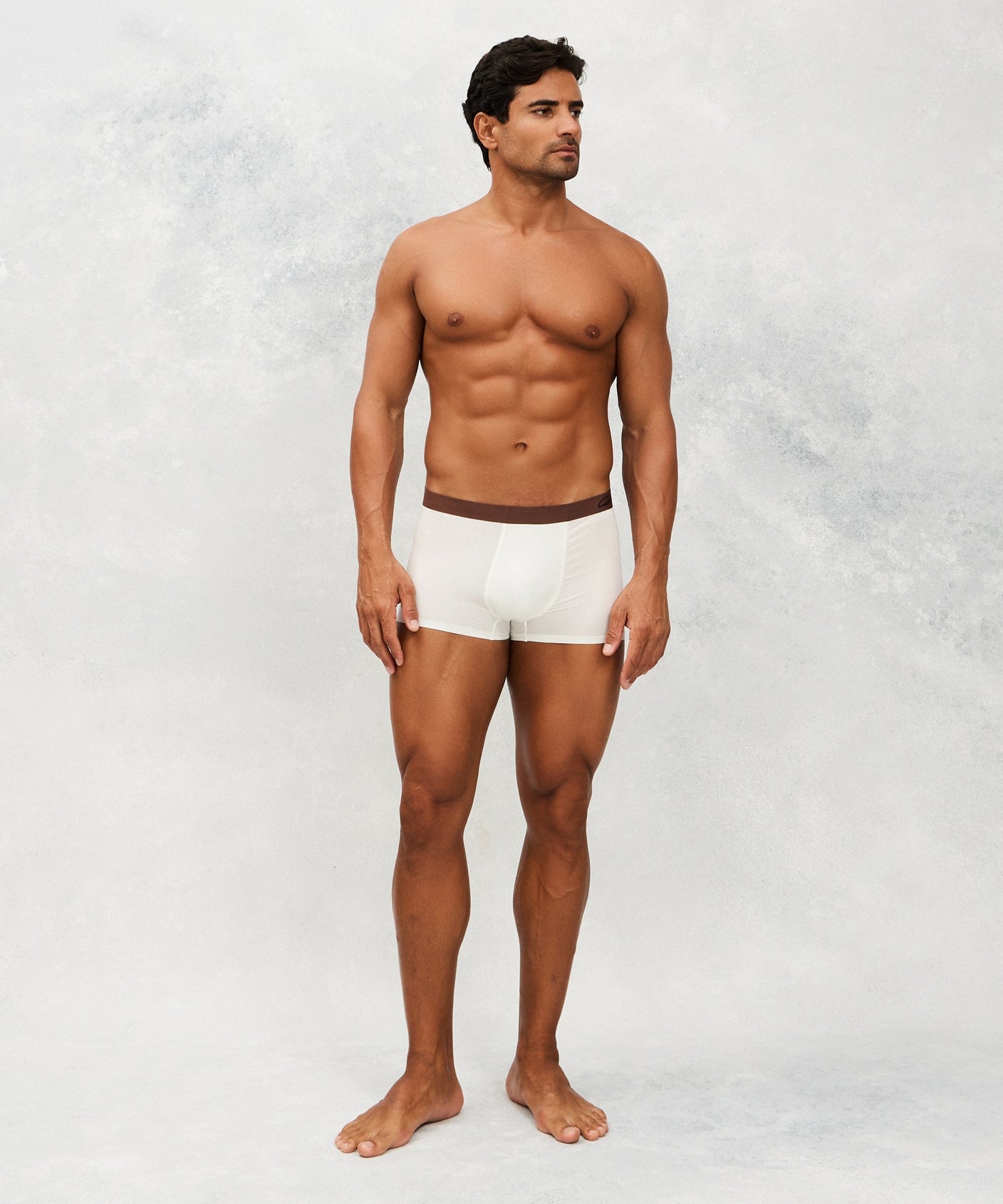 Front photo for a Model wearing Ice Tech Trunk in white.