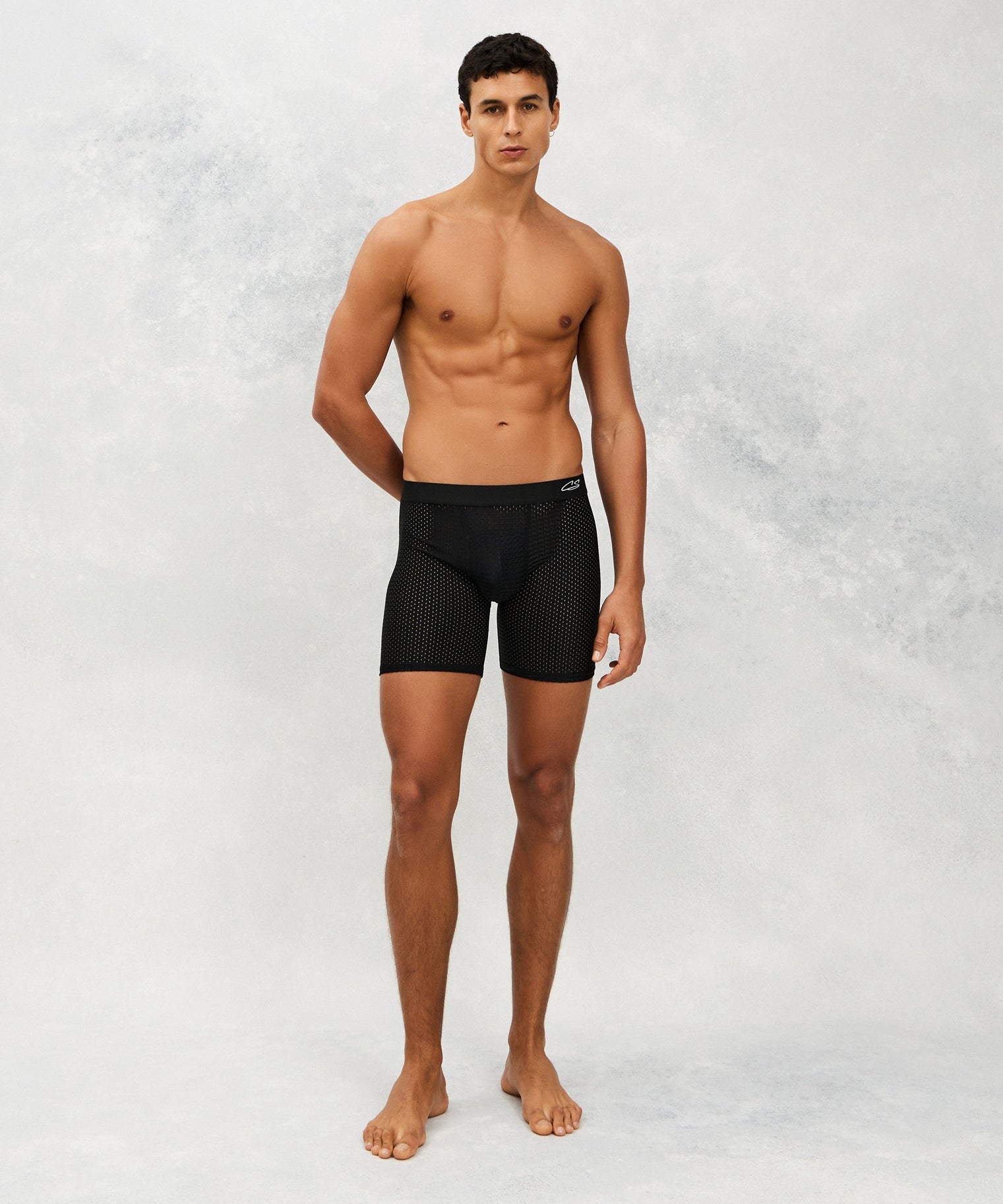 Front photo for a Model wearing Airtech Ice Boxer Brief in black.