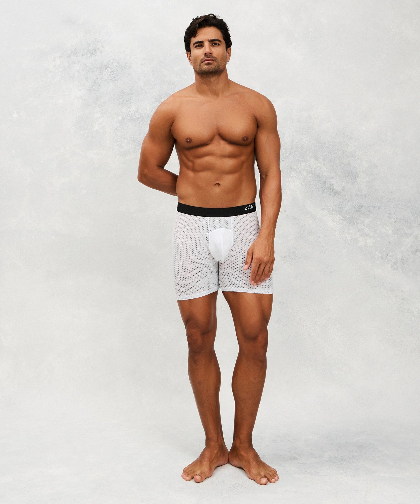 Front photo for a Model wearing Airtech Ice Boxer Brief in white.