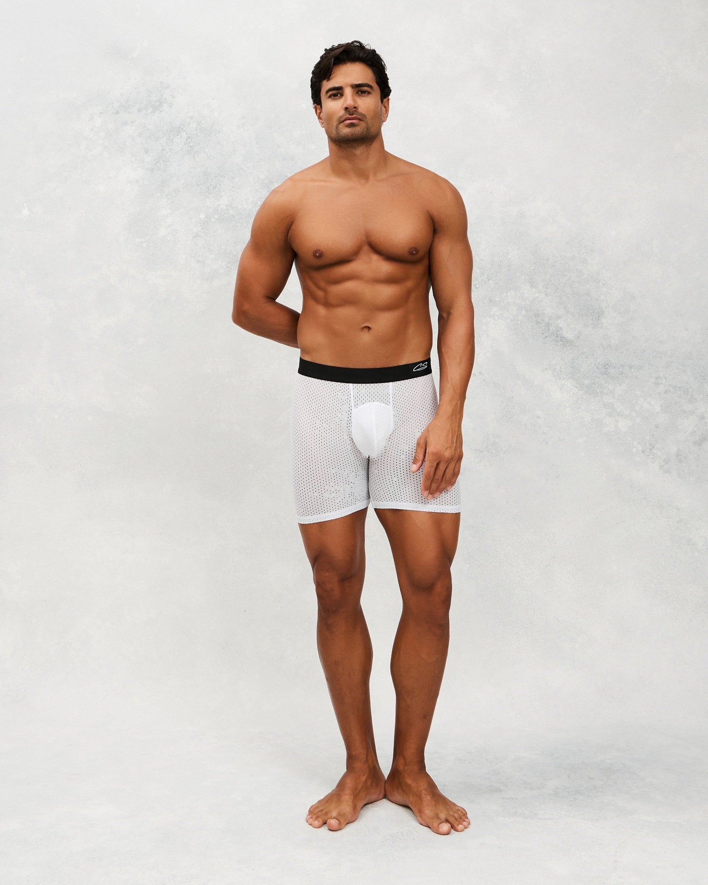 Front photo for a Model wearing Airtech Ice Boxer Brief in white.