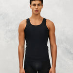Front photo for a Model wearing Ice Tech Undershirt in black.