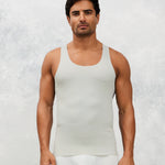 Front photo for a Model wearing Ice Tech Undershirt in grey.