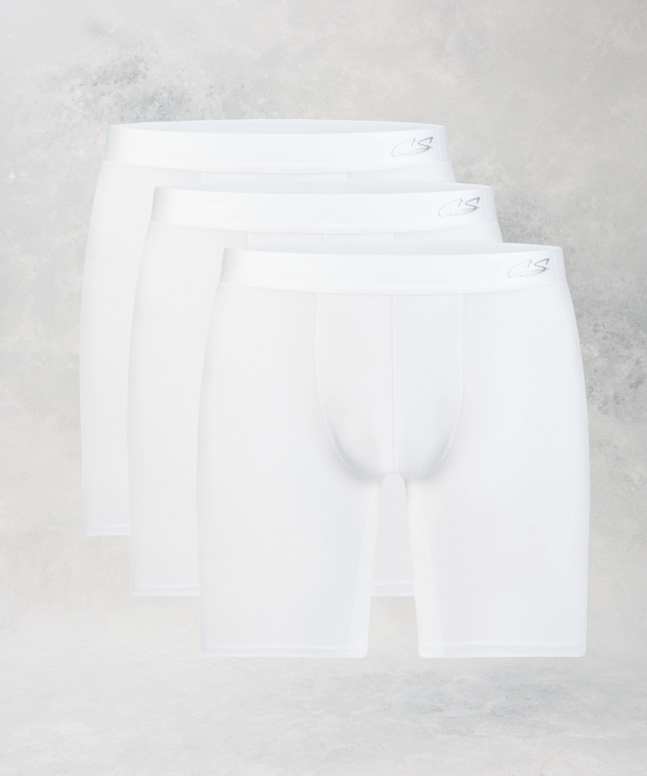 CottoSilk Long Cotton Boxer Brief 3-Pack in white.