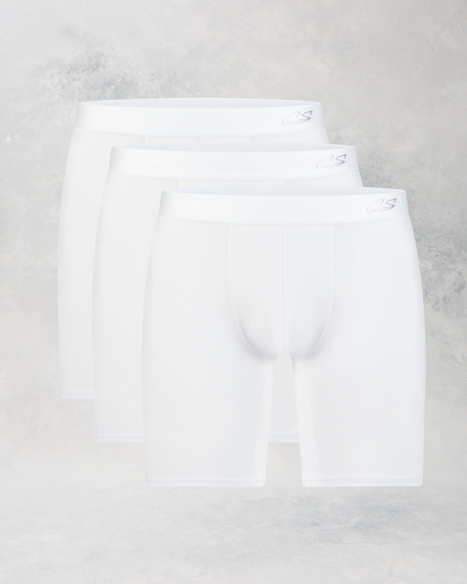 CottoSilk Long Cotton Boxer Brief 3-Pack in white.