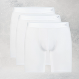 CottoSilk Long Cotton Boxer Brief 3-Pack in white.