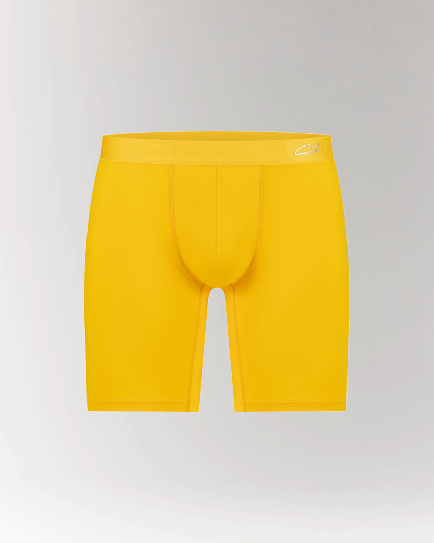Long Boxer Brief in Yellow – CottoSilk premium men’s underwear with extended leg design, made from breathable cotton blend for all-day support and comfort.