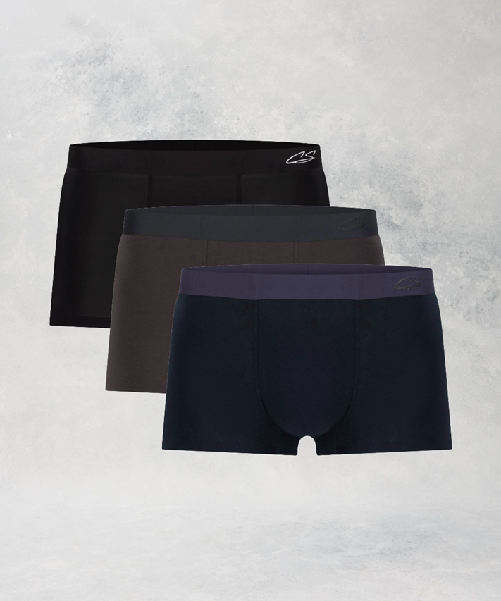 CottoSilk Light Cotton Trunk – 3 Pack in black, dark grey, and navy