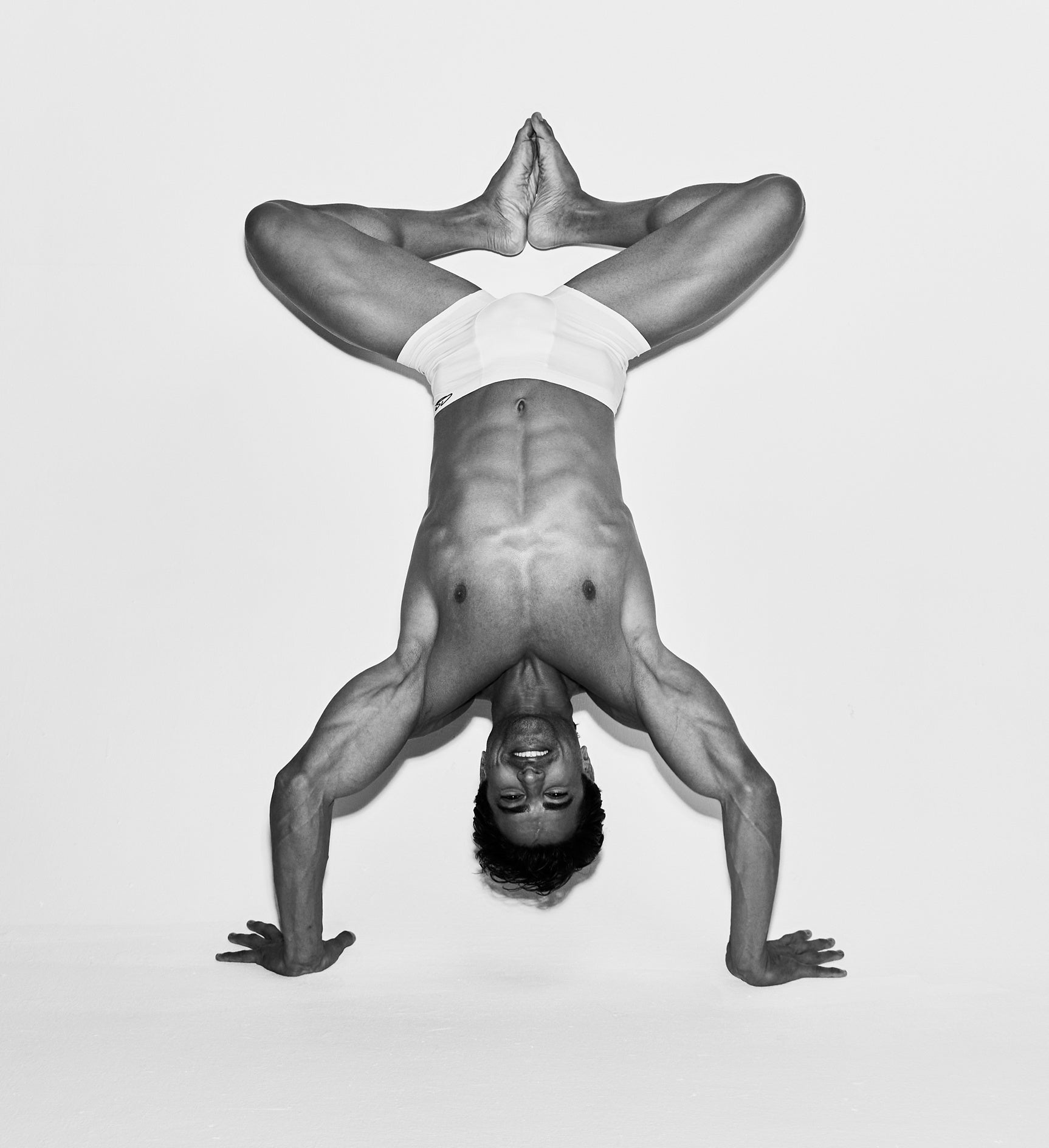 Model Performing a handstand in Cottosilk Light Cotton Trunk in Light rey