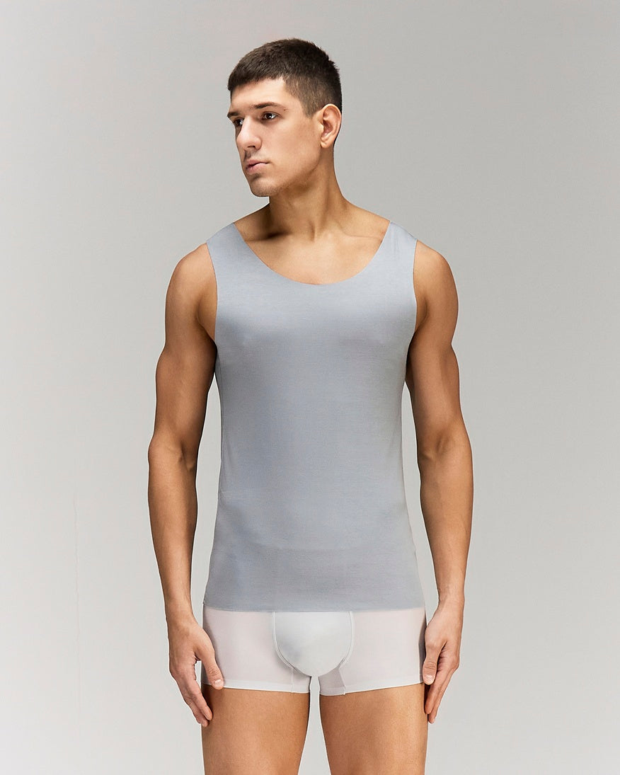 Front photo for a Model wearing Luxury Soft Modal Undershirt with V-neck in baby blue
