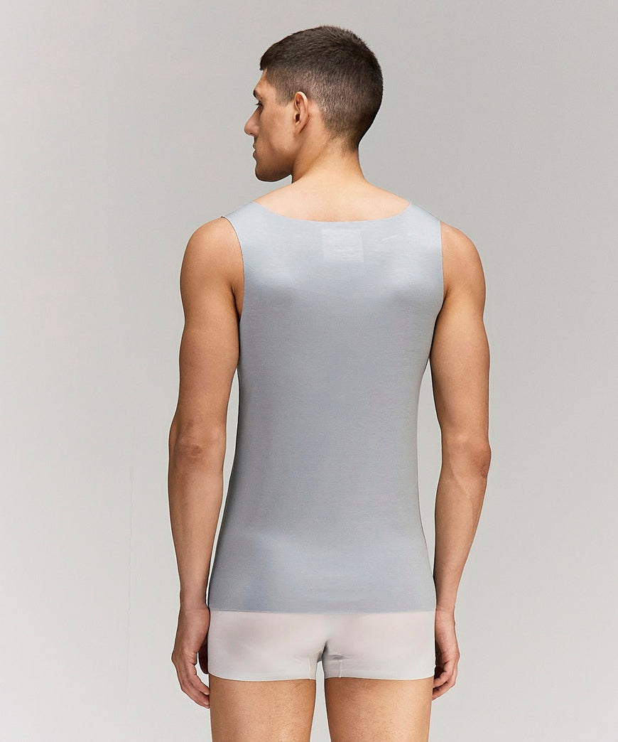 Back photo for a Model wearing Luxury Soft Modal Undershirt with V-neck in baby blue