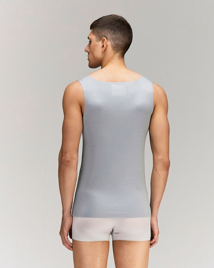 Back photo for a Model wearing Luxury Soft Modal Undershirt with V-neck in baby blue