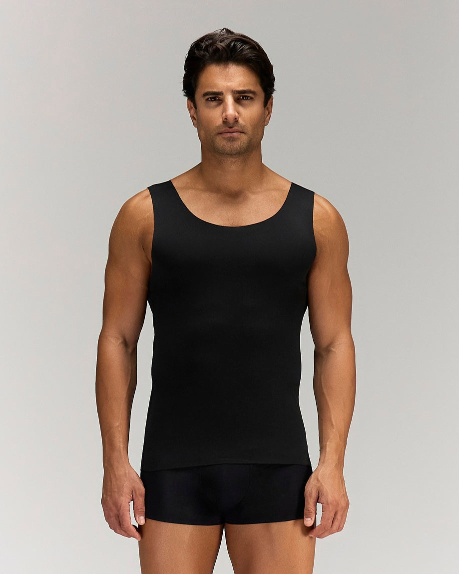 Front photo for a Model wearing Luxury Soft Modal Undershirt with V-neck in Black