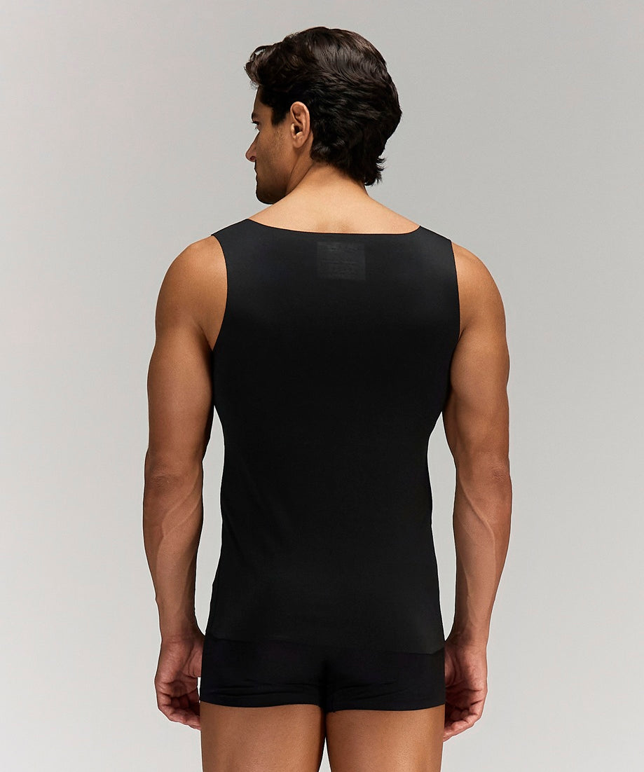 Back photo for a Model wearing Luxury Soft Modal Undershirt with V-neck in Black