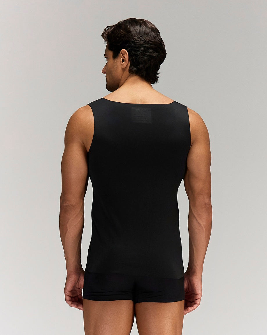 Back photo for a Model wearing Luxury Soft Modal Undershirt with V-neck in Black