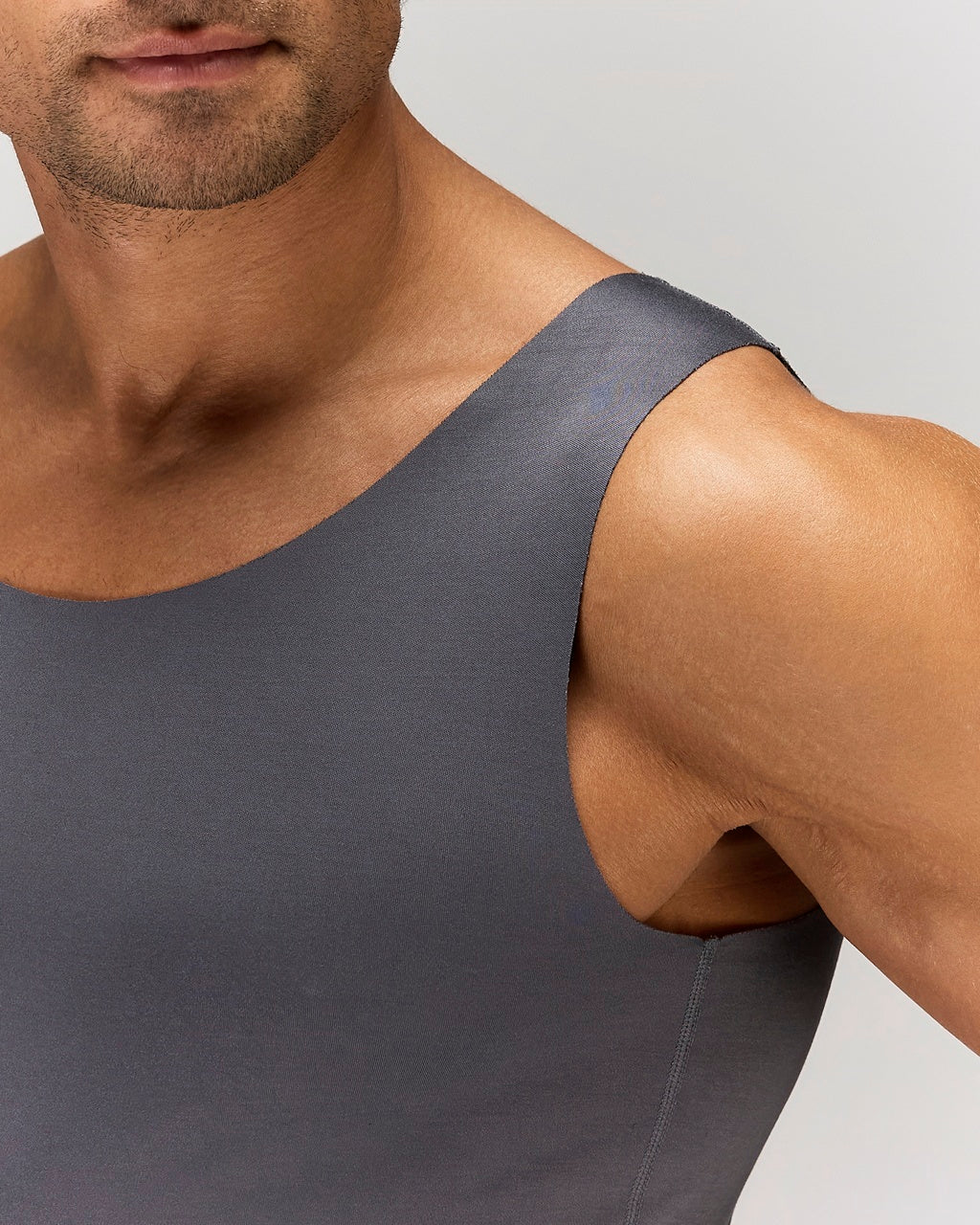 Detailed photo for a Model wearing Luxury Soft Modal Undershirt with V-neck in dark grey.