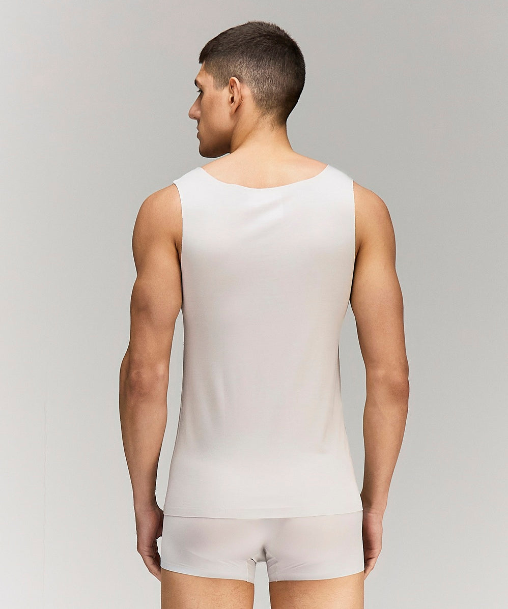 Back photo for a Model wearing Luxury Soft Modal Undershirt with V-neck in Grey.