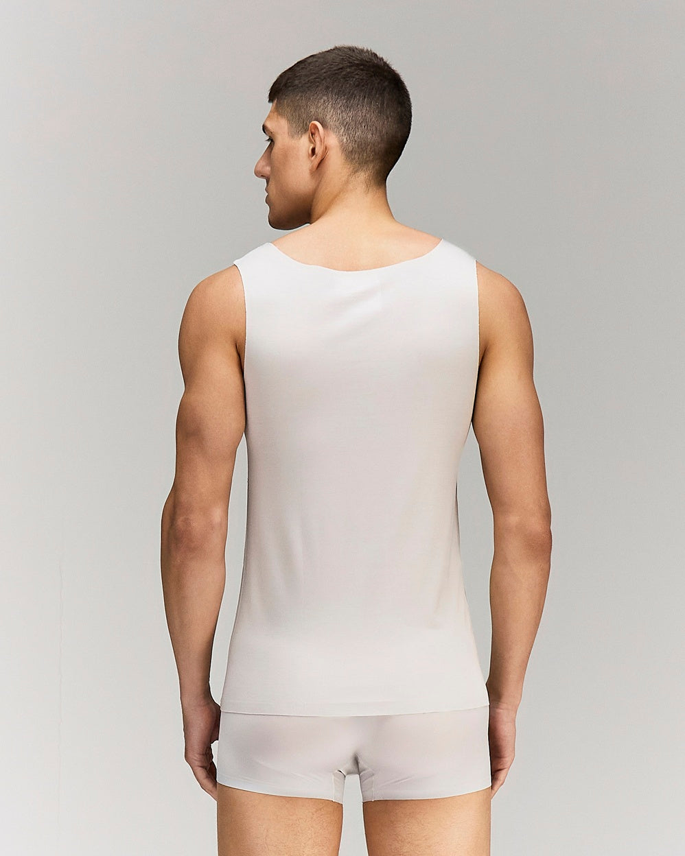 Luxury Soft V-Neck Undershirt in Grey – CottoSilk premium men’s undershirt made from ultra-soft modal fabric with a smooth, breathable fit and laser-cut edges.