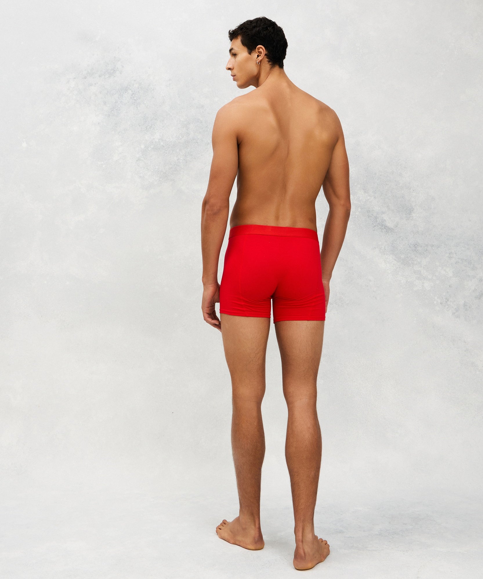 Back photo for a Model wearing CottoSilk Ultra Light Cotton Boxer Brief in crimson.