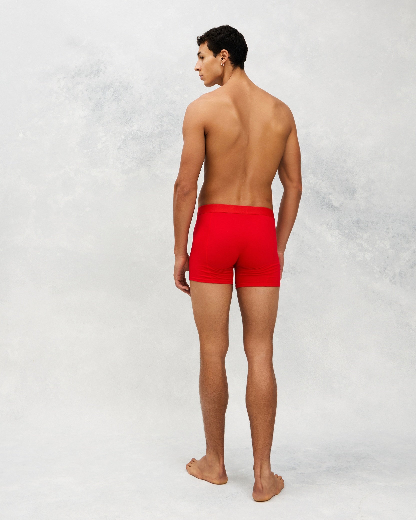 Back photo for a Model wearing CottoSilk Ultra Light Cotton Boxer Brief in crimson.