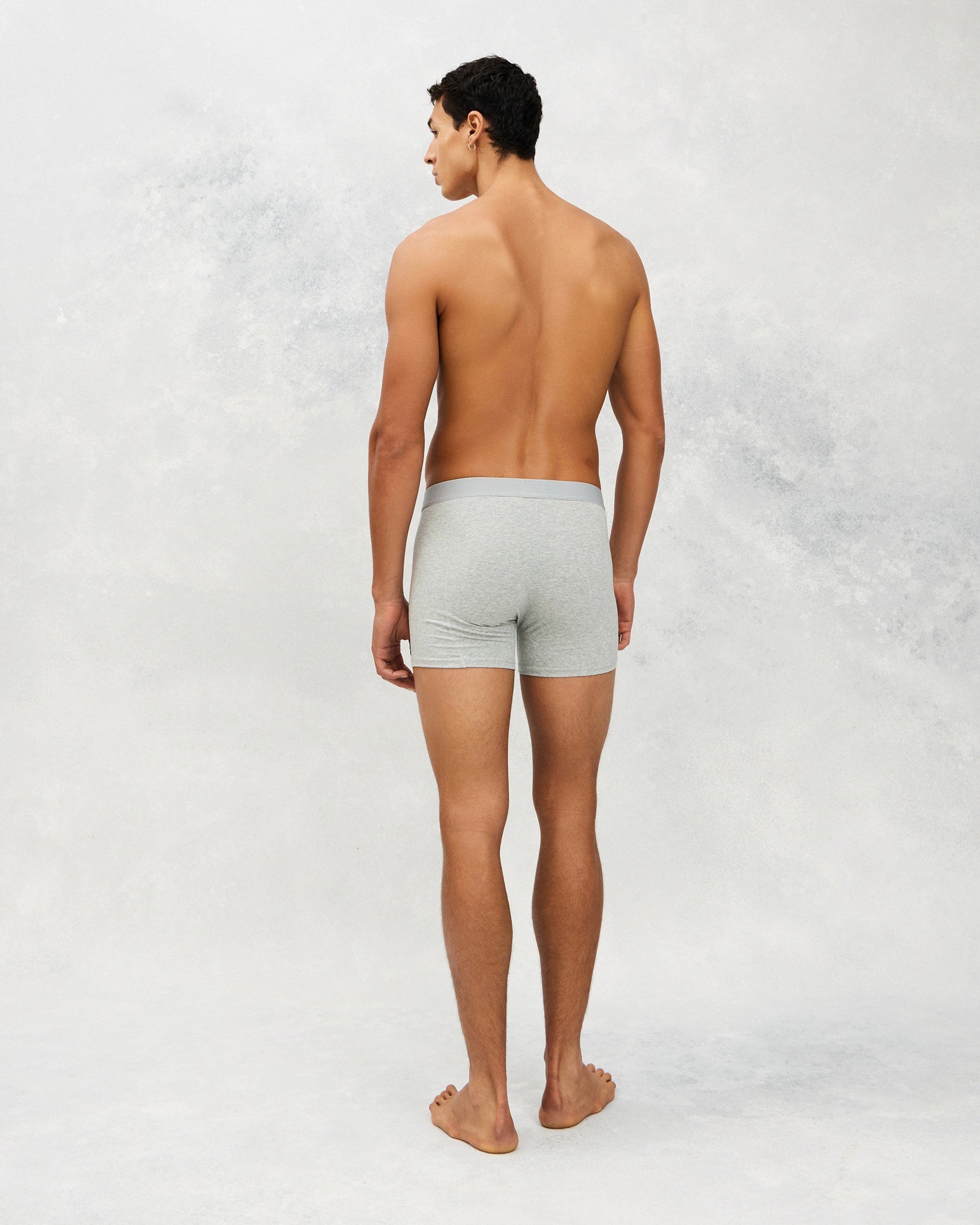 Back photo for a Model wearing CottoSilk Ultra Light Cotton Boxer Brief in grey.
