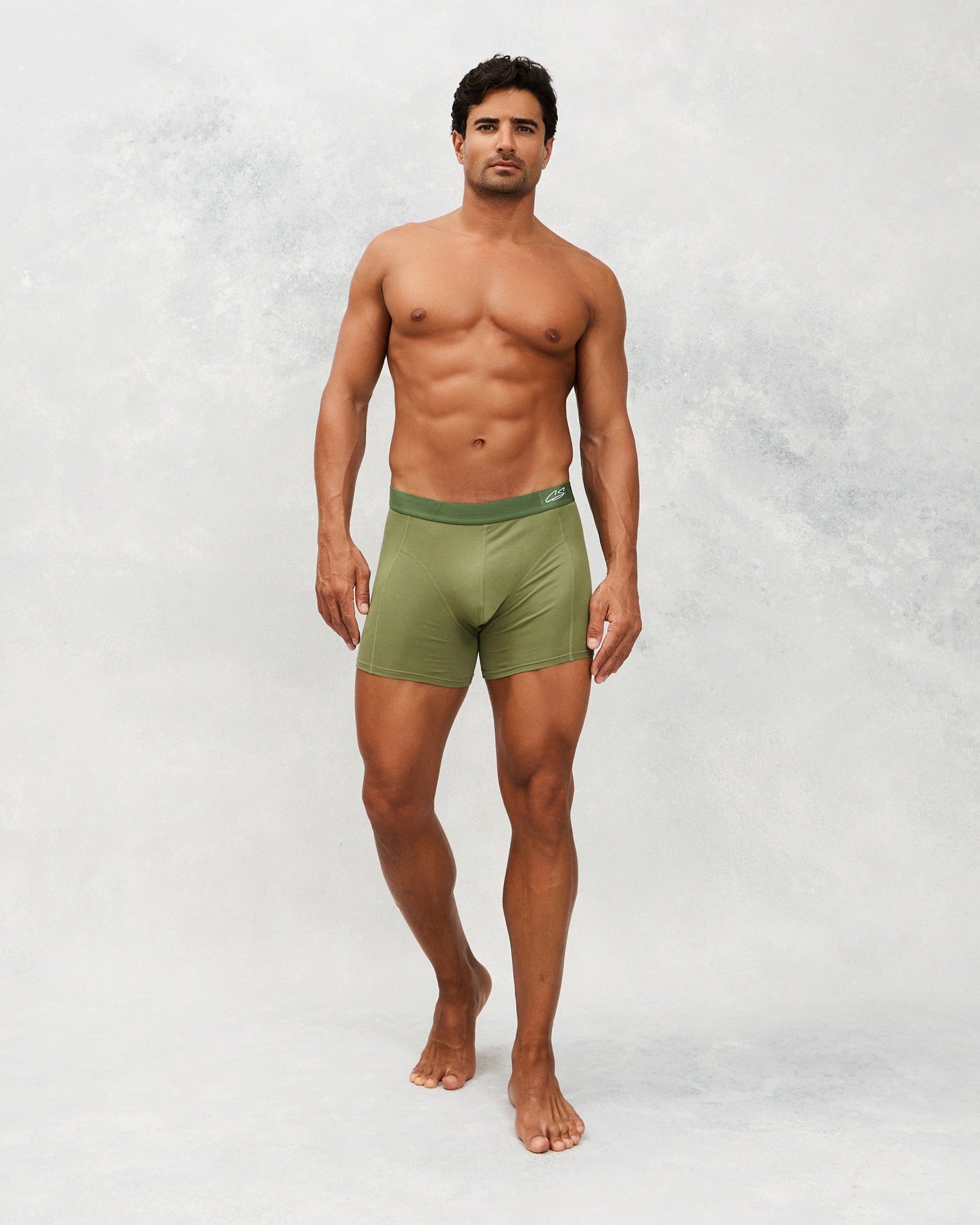 Front photo for a Model wearing CottoSilk Ultra Light Cotton Boxer Brief in Green