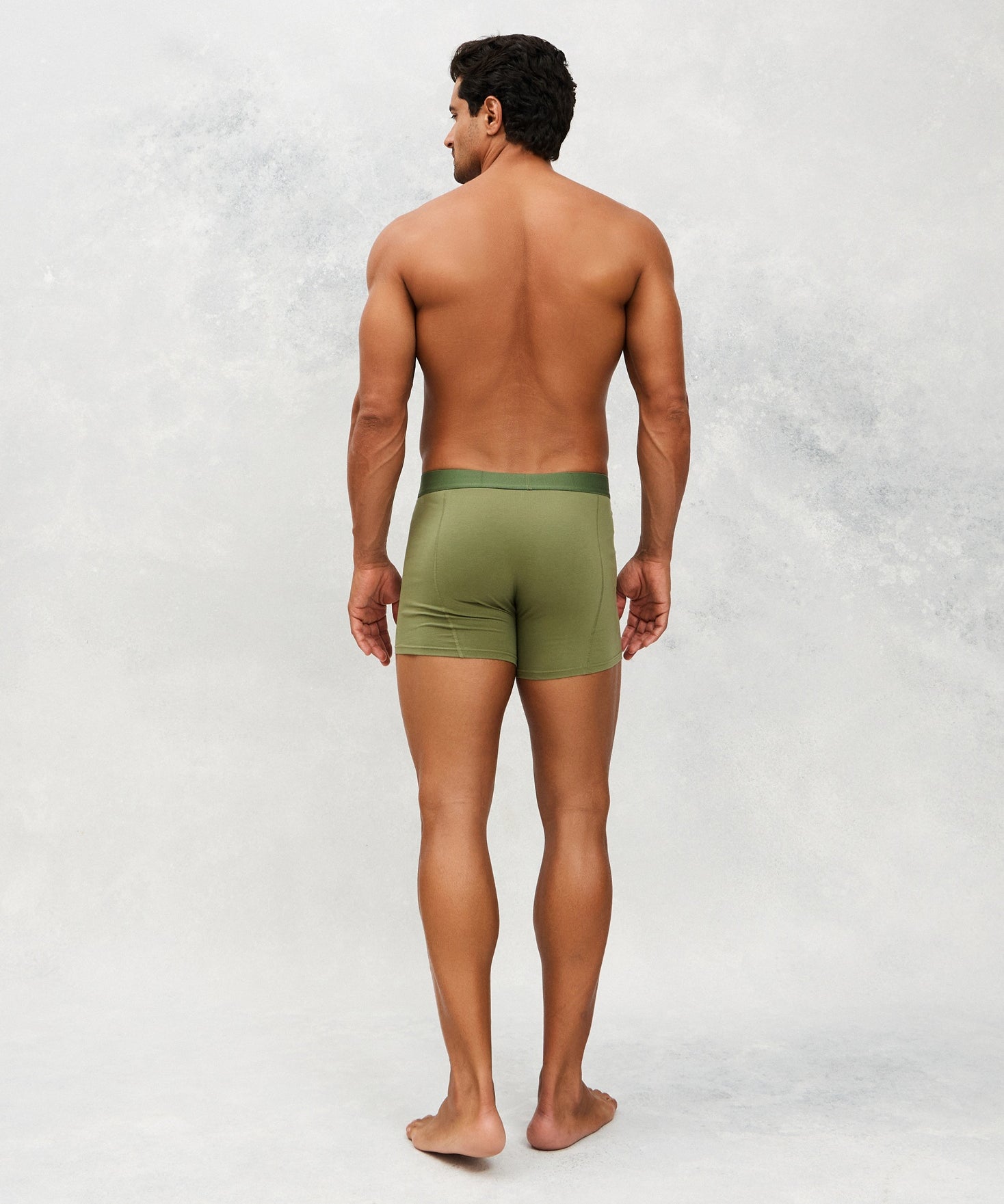 Back photo for a Model wearing CottoSilk Ultra Light Cotton Boxer Brief in Green.