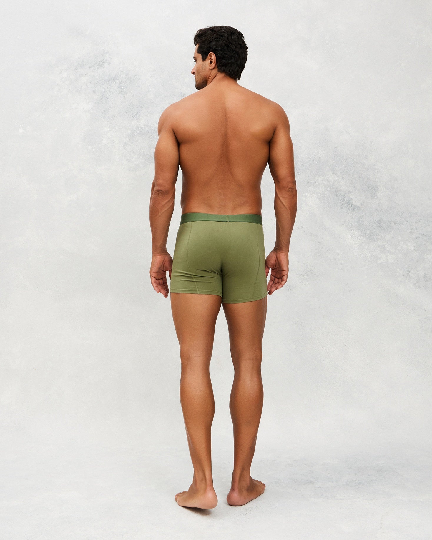 Back photo for a Model wearing CottoSilk Ultra Light Cotton Boxer Brief in Green.