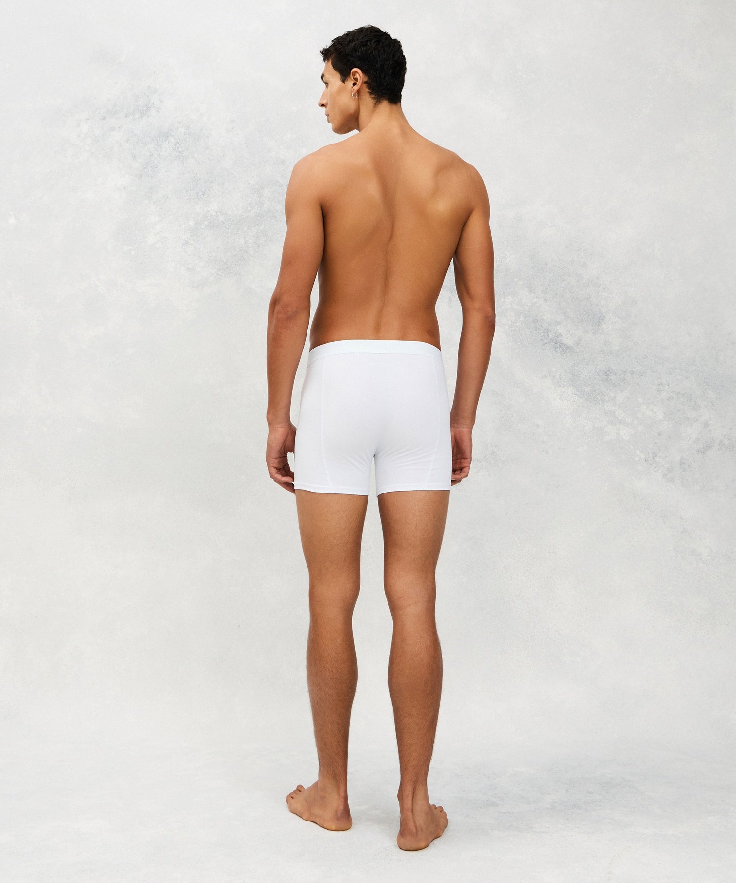 Back photo for a Model wearing CottoSilk Ultra Light Cotton Boxer Brief in white.