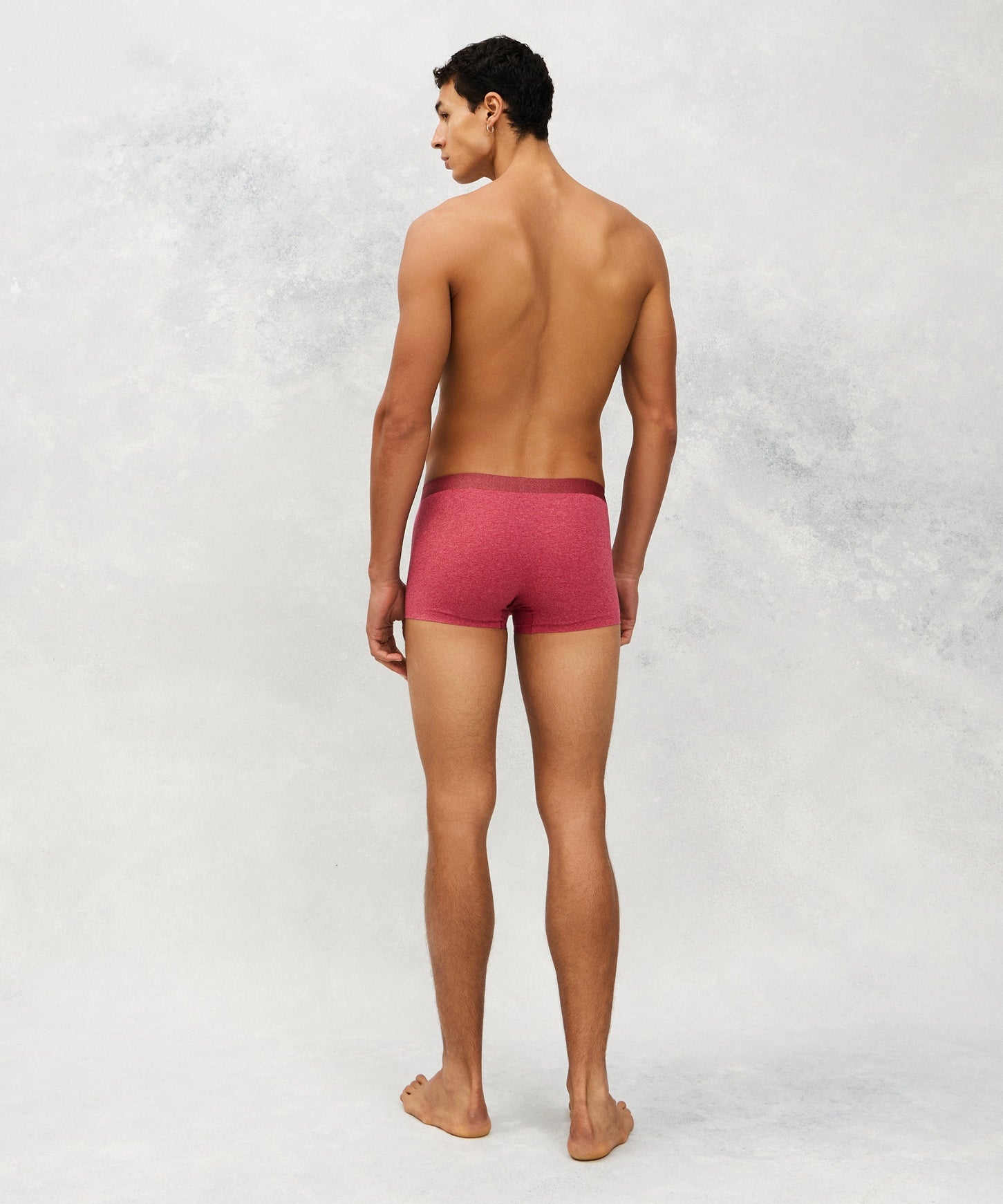 Back photo for a Model wearing CottoSilk Vintage Cotton Trunk in rose.
