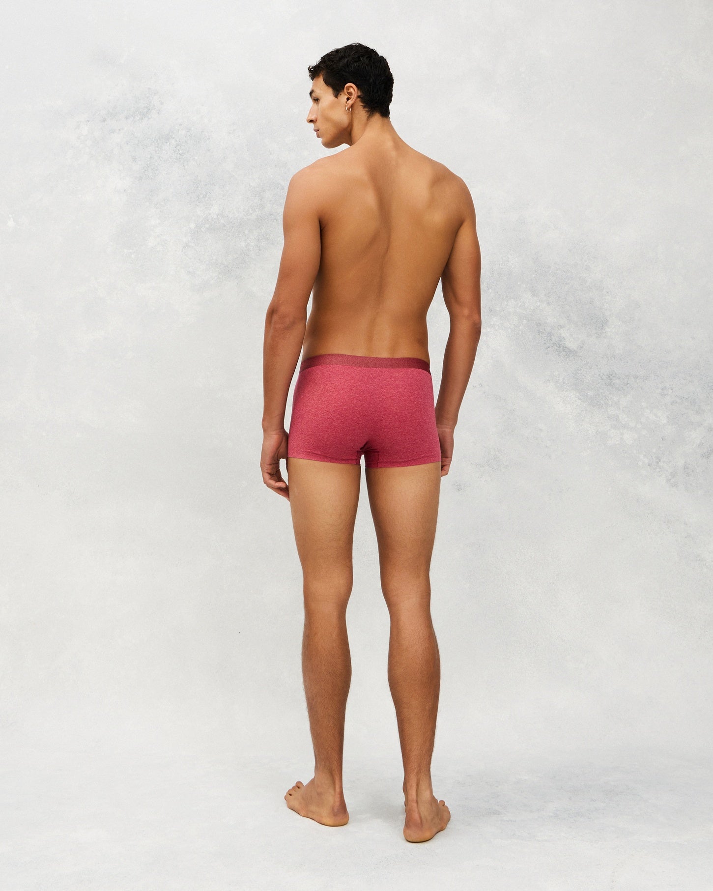 Back photo for a Model wearing CottoSilk Vintage Cotton Trunk in rose.