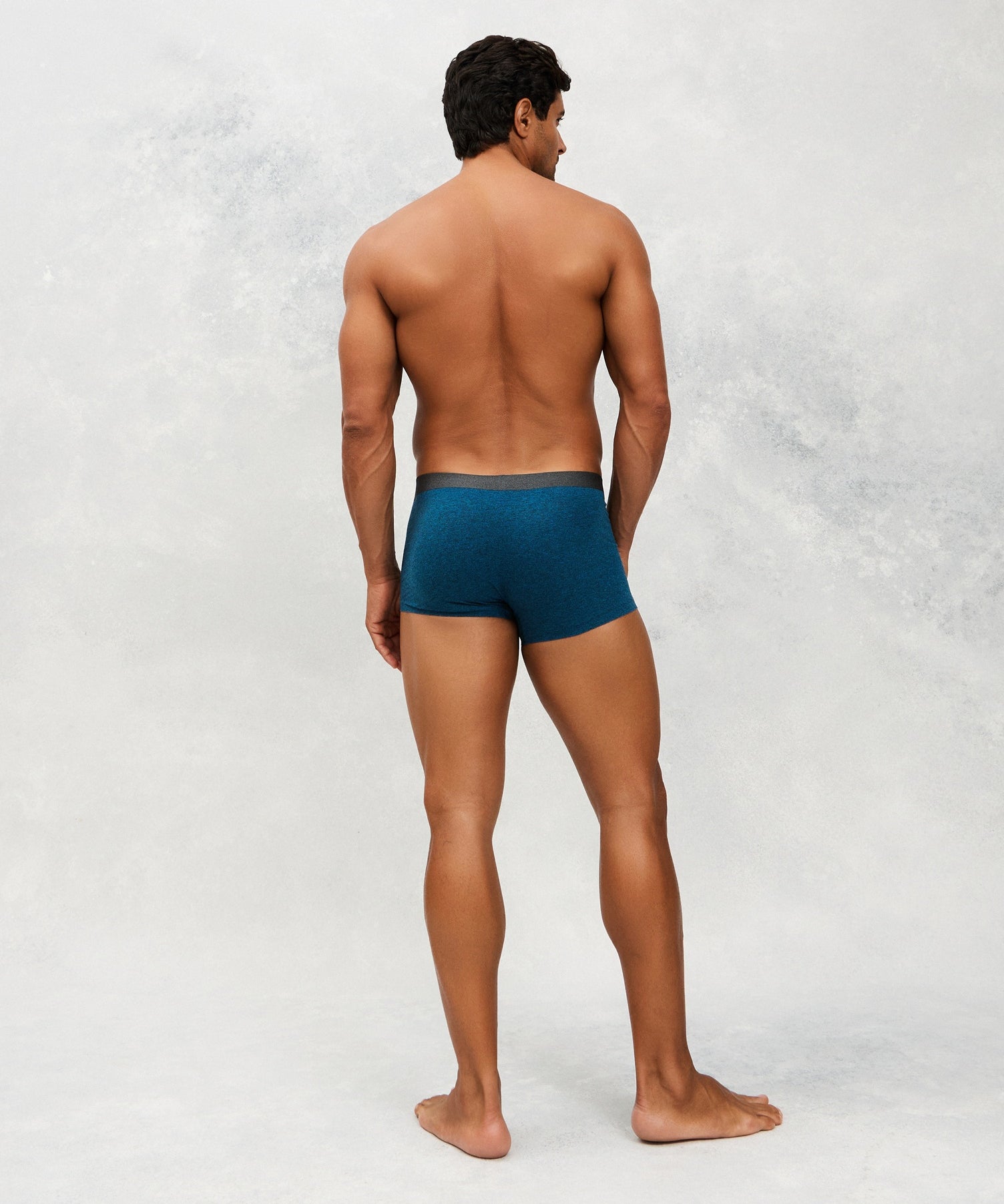 Back photo for a Model wearing CottoSilk Vintage Cotton Trunk in blue.
