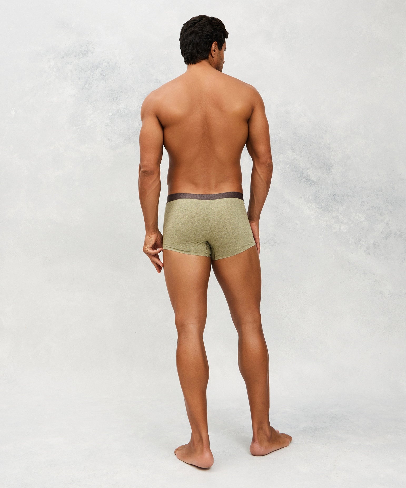 Back photo for a Model wearing CottoSilk Vintage Cotton Trunk in green.