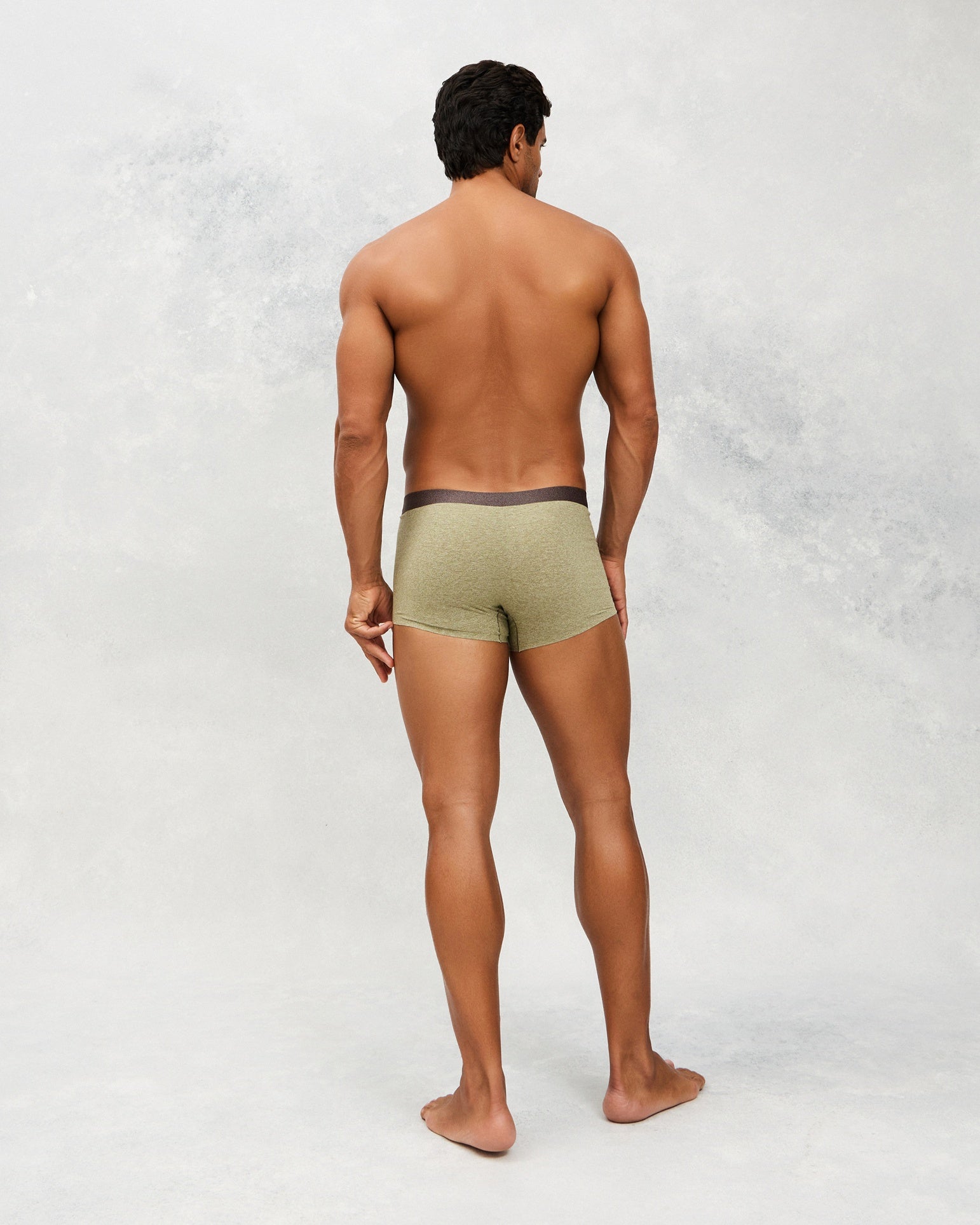 Back photo for a Model wearing CottoSilk Vintage Cotton Trunk in green.