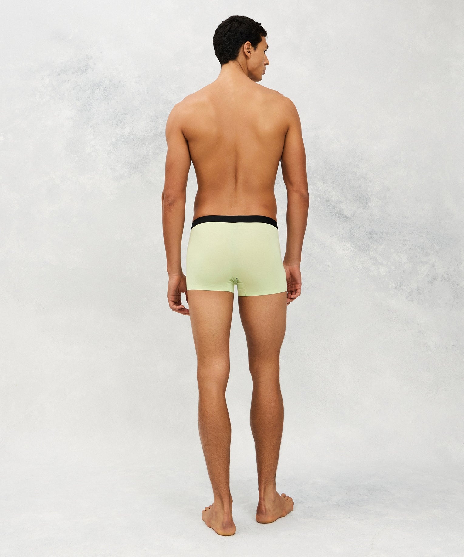 Back photo for a Model wearing Luxury Soft Modal Trunk in green.